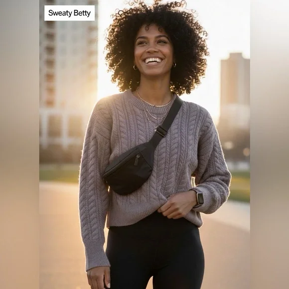 Sweaty Betty Purple Wool and Cashmere Blend Sweater Cable Knit Sweater size US 8 - Picture 2 of 8